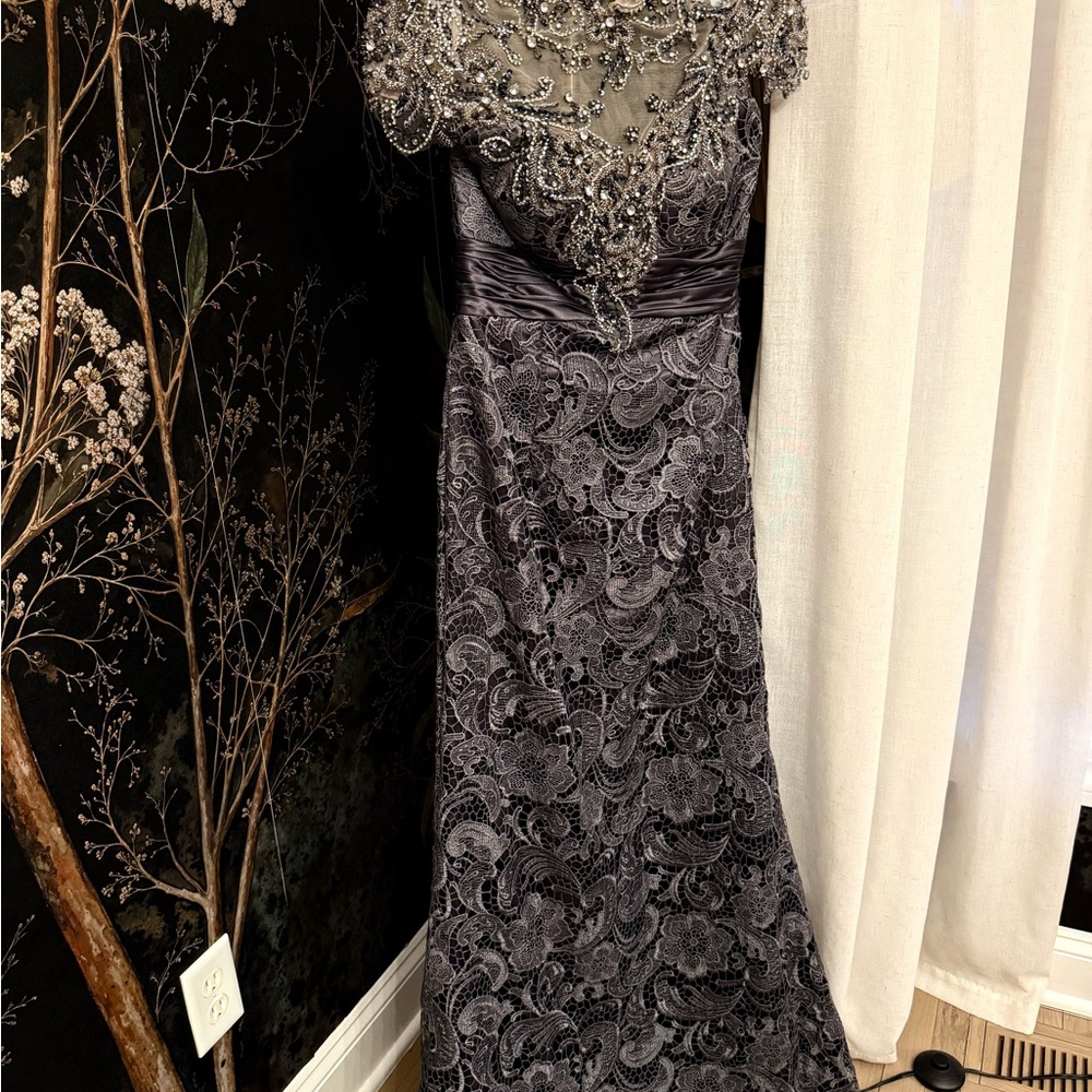 Mac Duggal Charcoal Beaded Maxi Dress